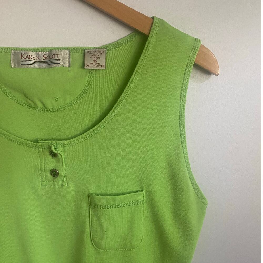 Vintage 80s Pistachio Green Henley Tank Top Sleeveless M - Picture 16 of 17